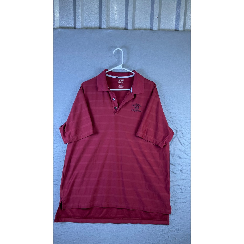Adidas Golf Polo Men L Red Excellent ClimaCool The Tradition Golf Club Striped
